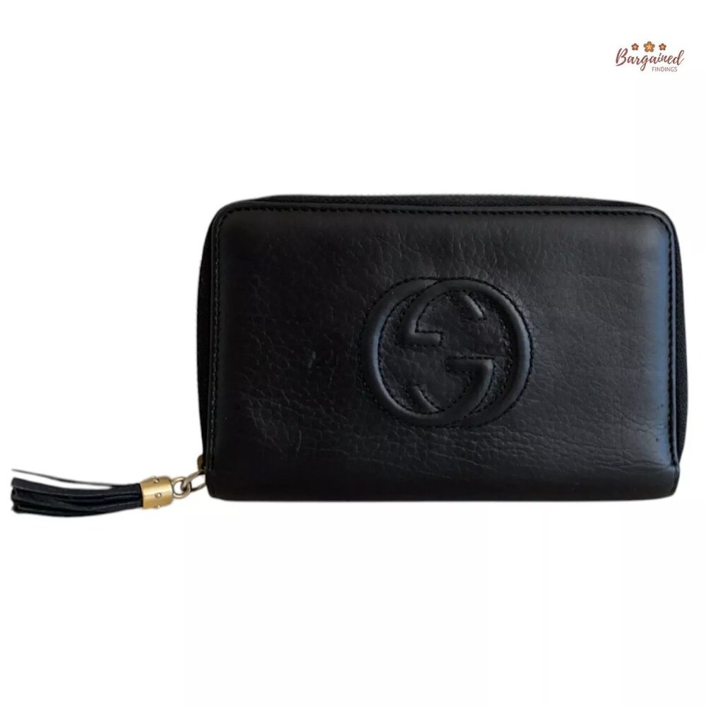 Authentic GUCCI Black Leather Soho Interlocking G Medium Zip Around Wallet